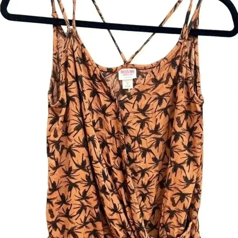 Mossimo Tropical Palm Tree Print Strappy Tank Top Summer Beach Vacation Cami‎